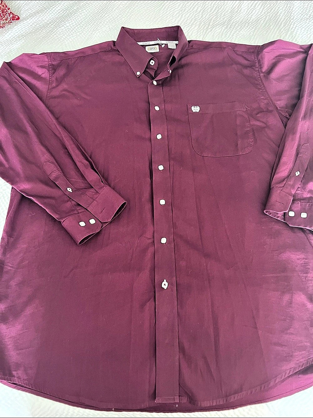 Cinch Men's Solid Burgundy Long Sleeve Button-Down Western Shirt Button